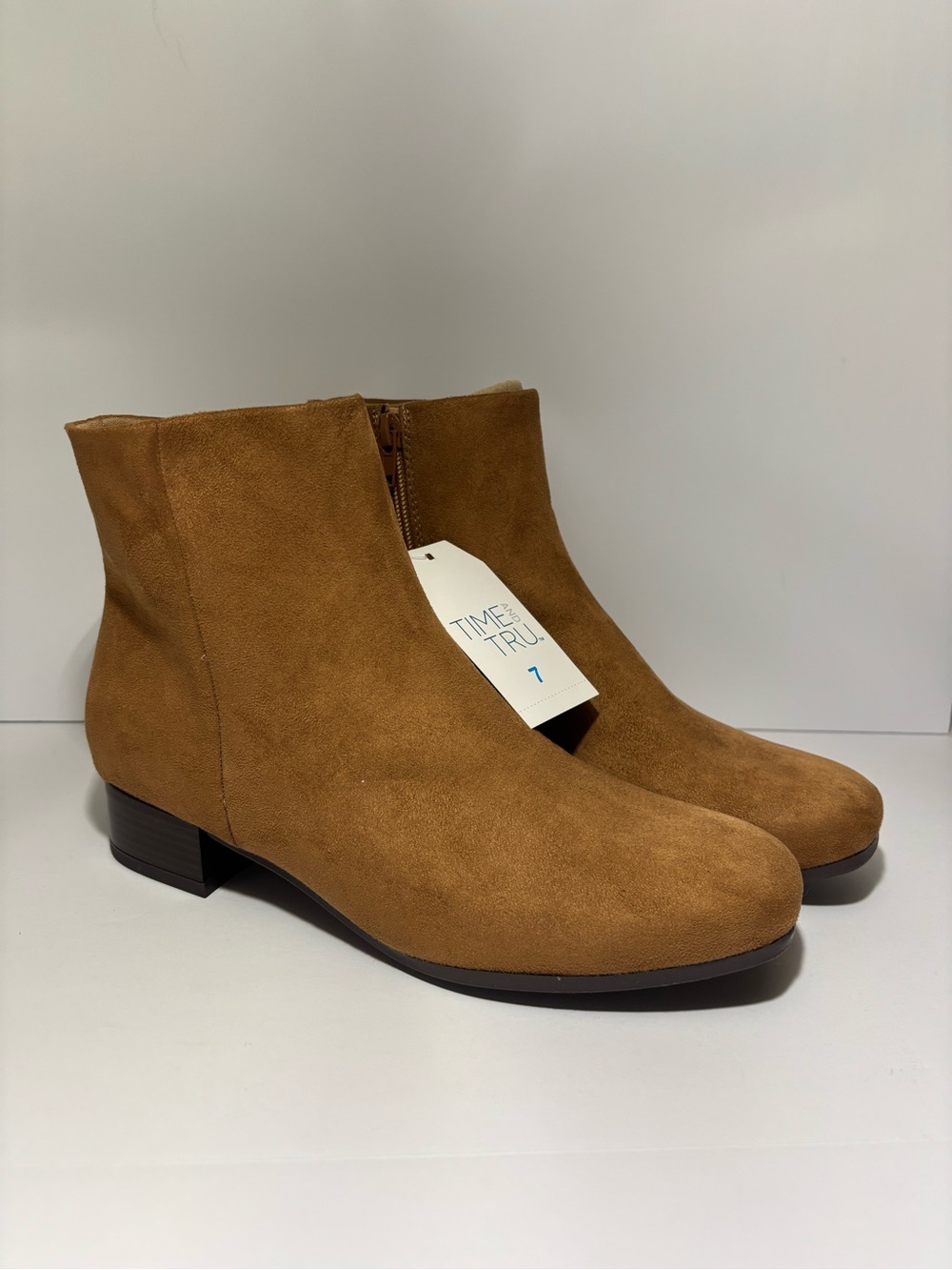 Time and Tru Camel Suede Ankle Booties